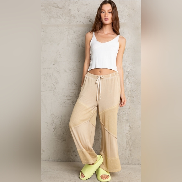 NEW POL Loose Knit Pants~Ribbed Contrast ~ Pale Yellow ~ Sm/Md & Md/Lg Available - Picture 3 of 4